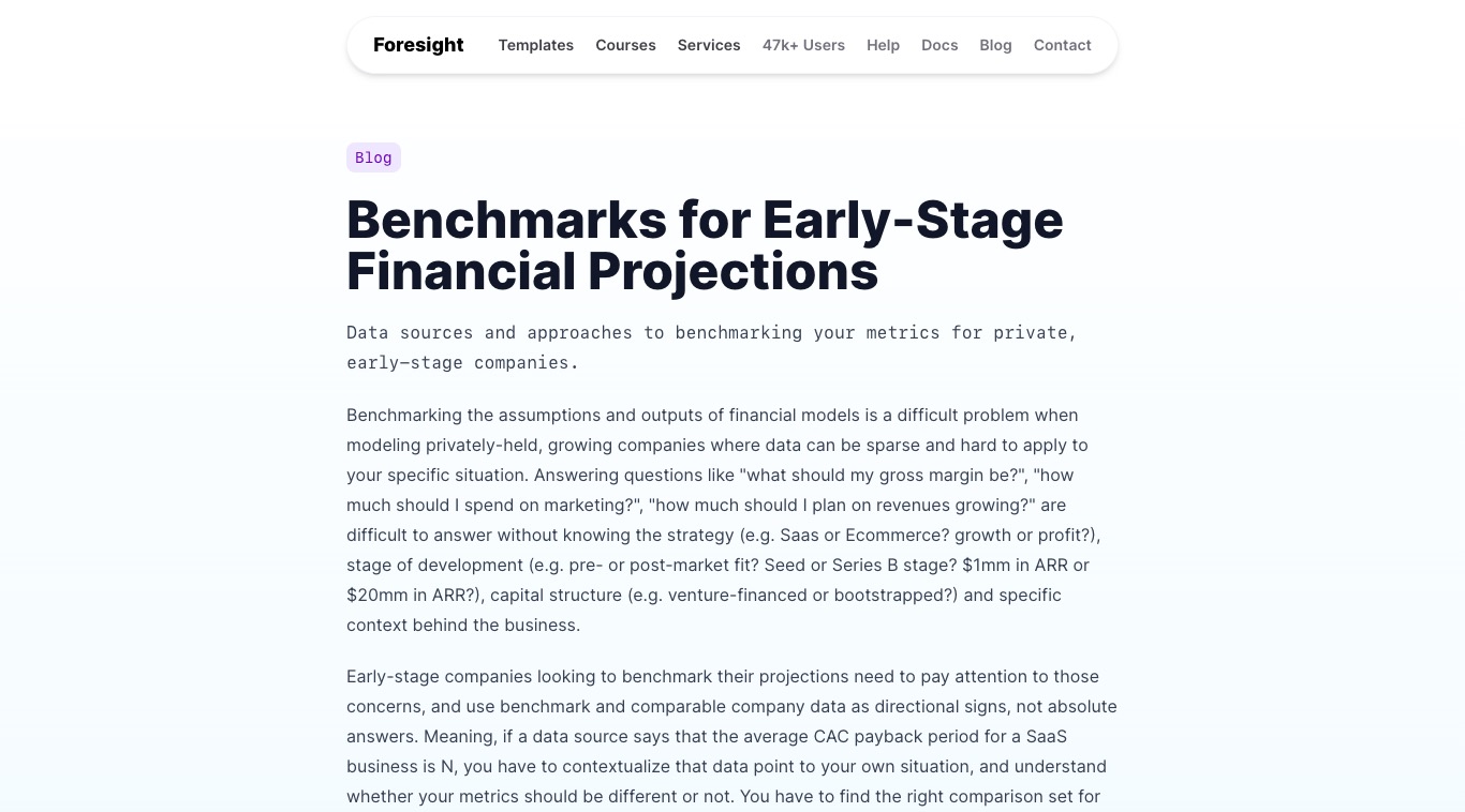 Benchmarks for Early-Stage Financial Projections