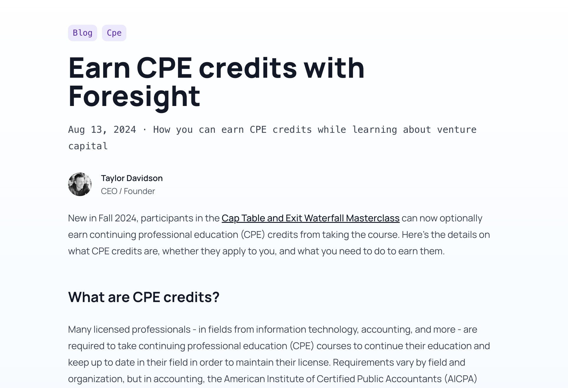 Earn CPE credits with Foresight