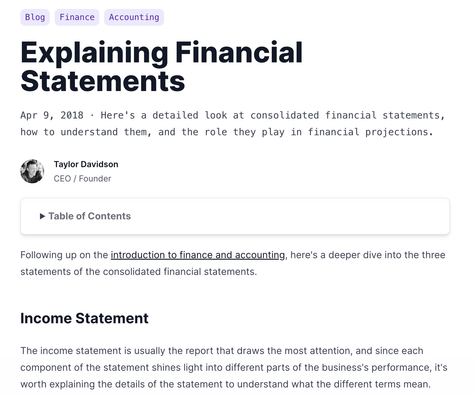 Explaining Financial Statements
