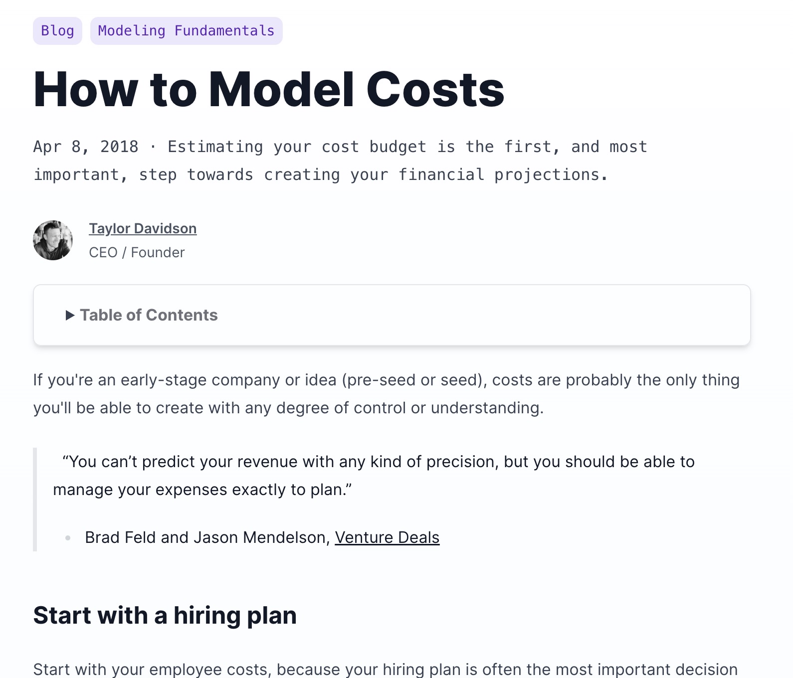 How to Model Costs