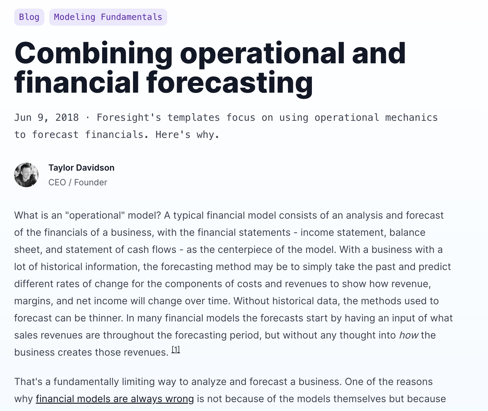 Combining operational and financial forecasting