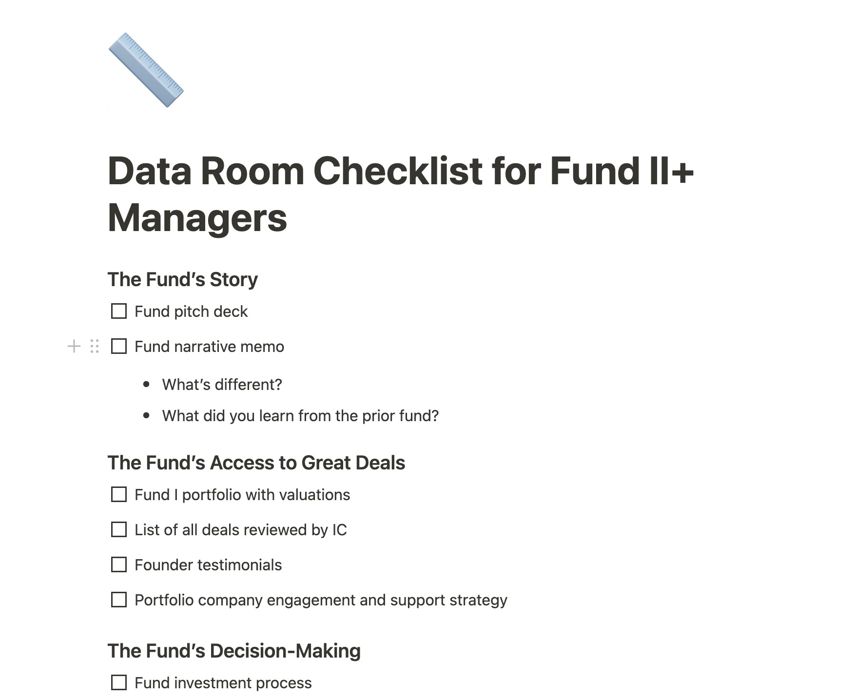 Data Room Checklist screenshot