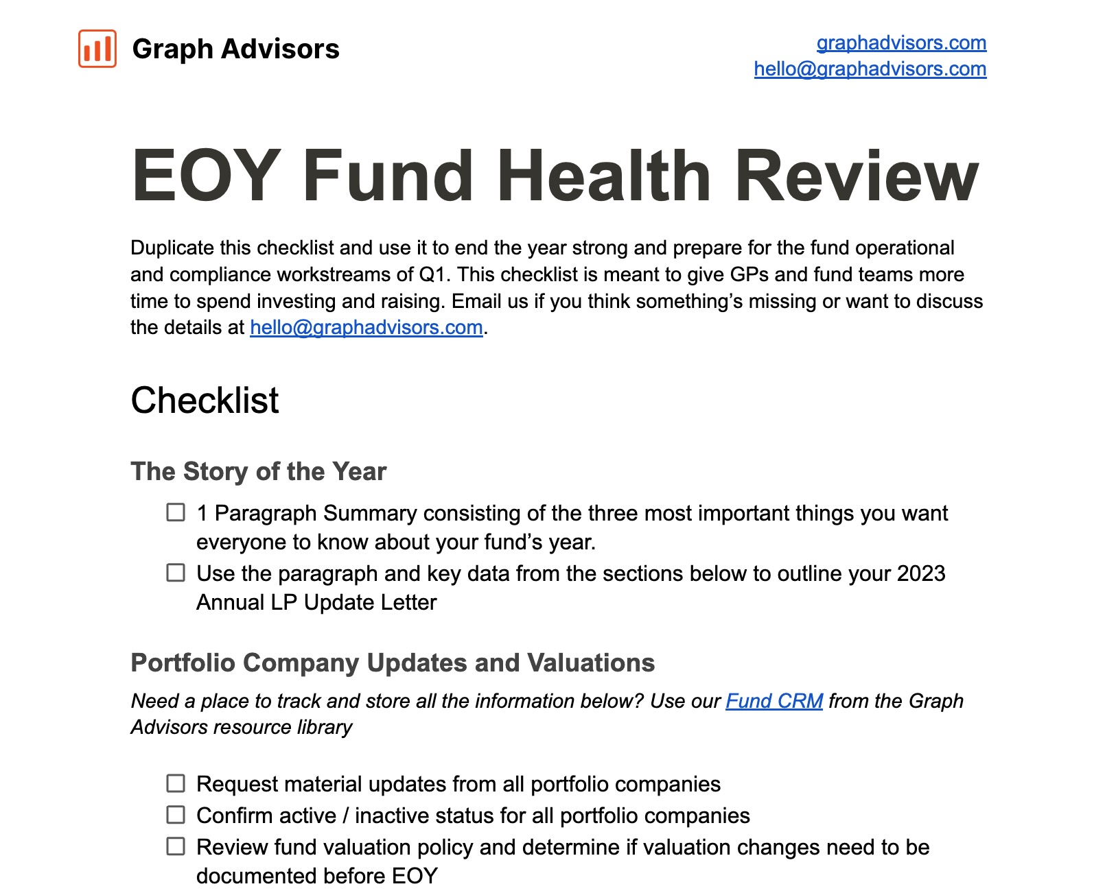 Venture Fund Health and Performance Checklist
