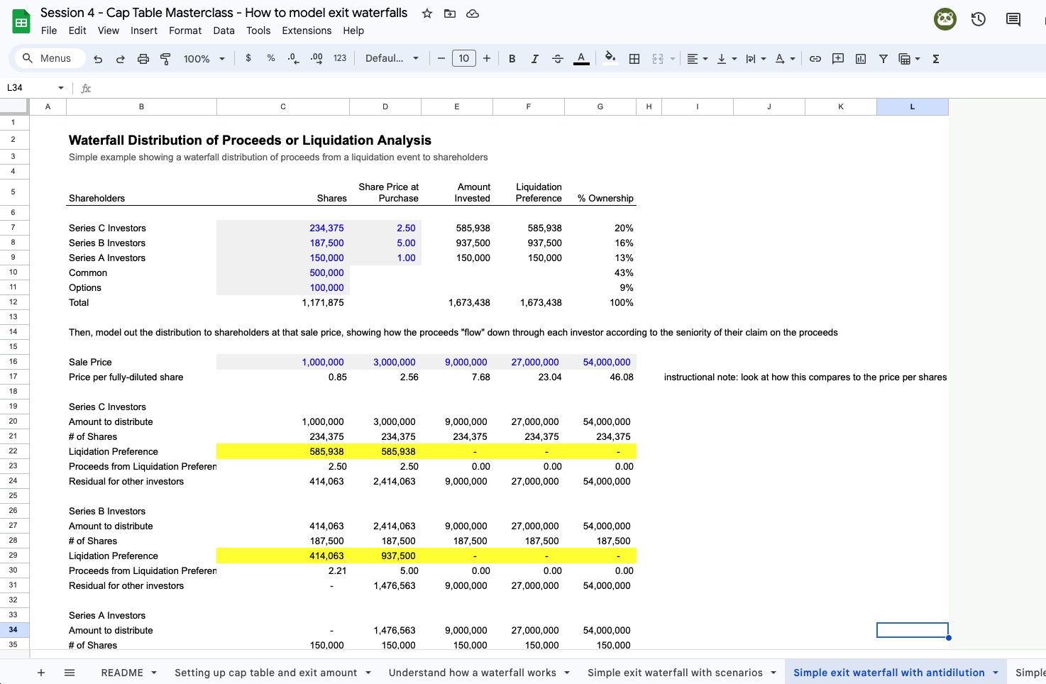 Cap Table And Exit Waterfall Masterclass Screenshot