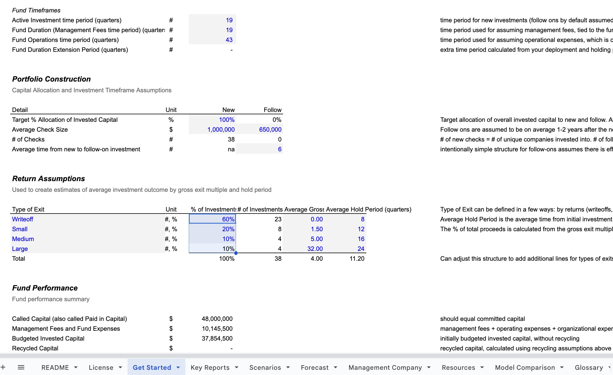 Venture Capital Model, Rolling Funds Screenshot