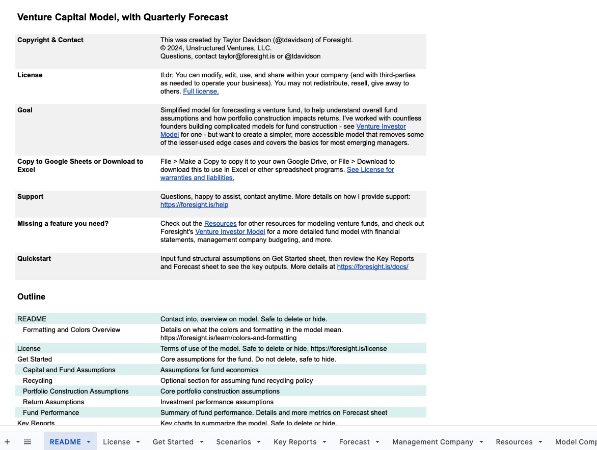 Venture Capital Model Screenshot