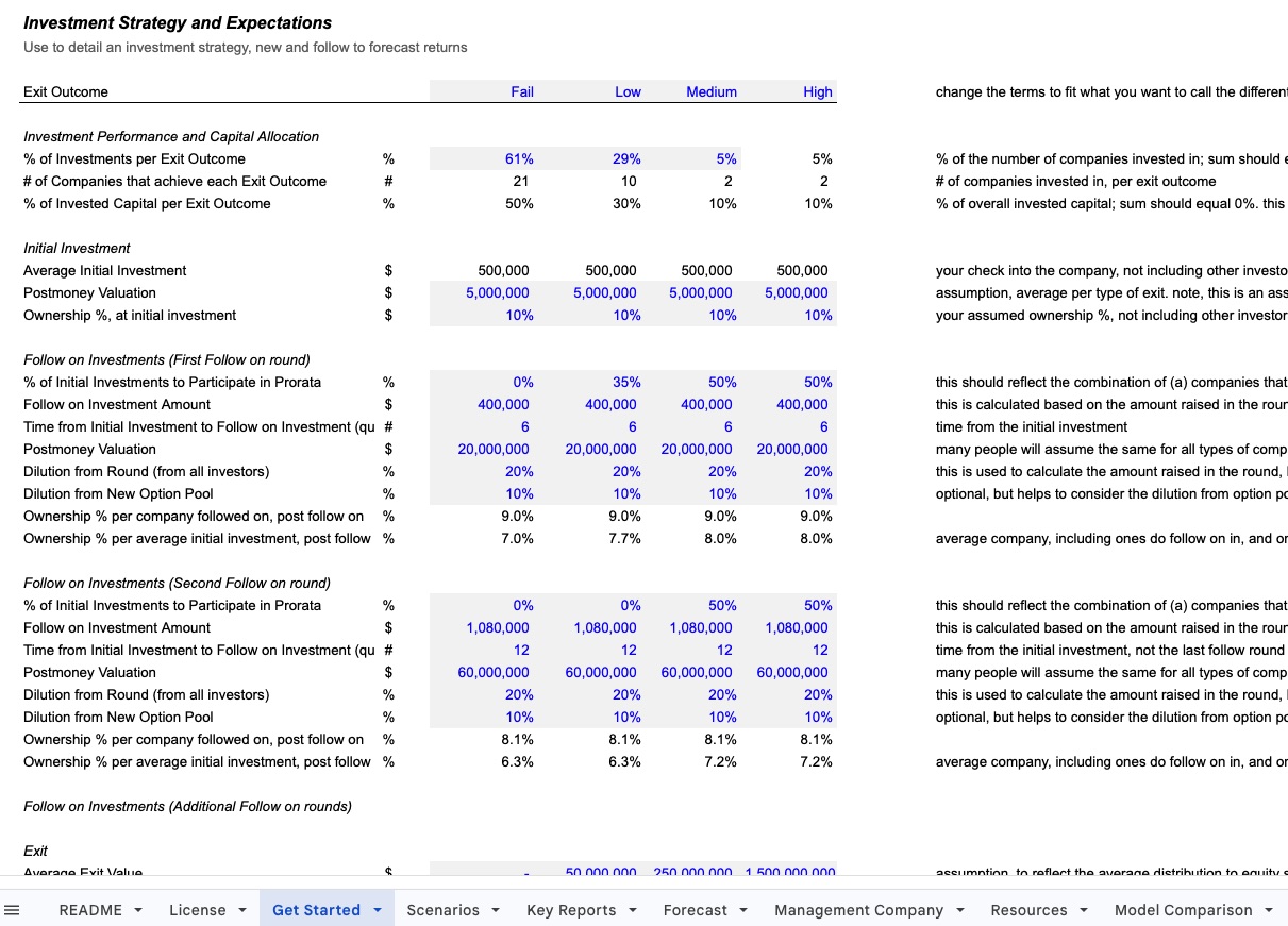 Venture Capital Model Screenshot